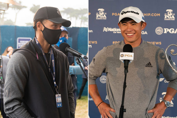Steph Curry offers his caddie services to Collin Morikawa
