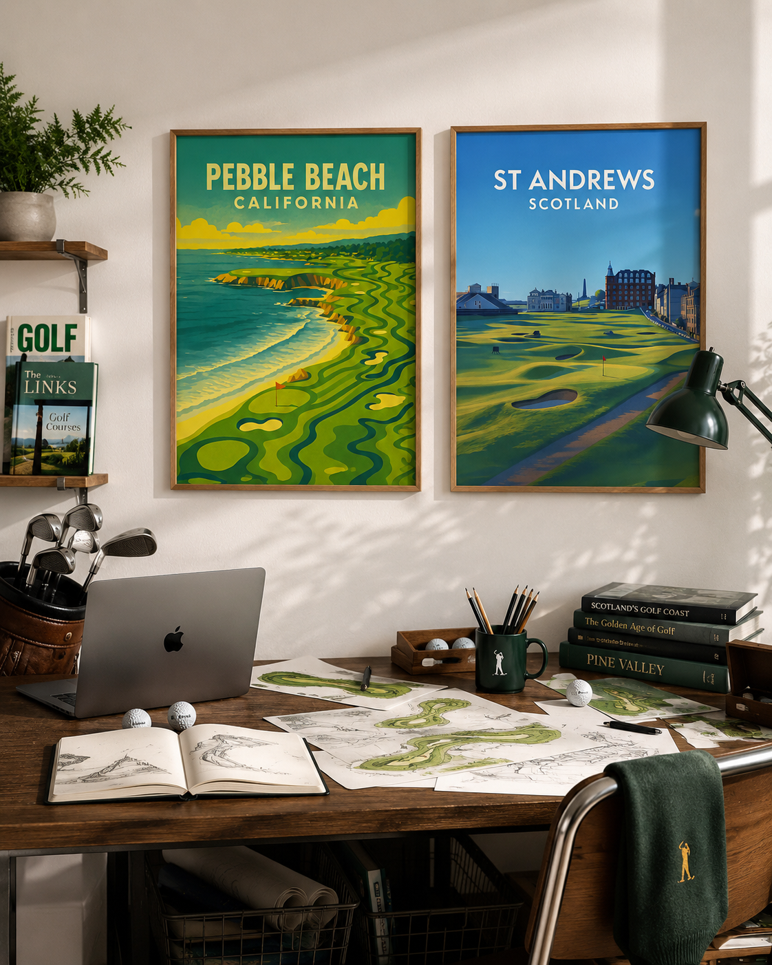 St Andrews Scotland Vintage Golf Course Print – Poster, Canvas, Golf Towel, Laptop Sleeve