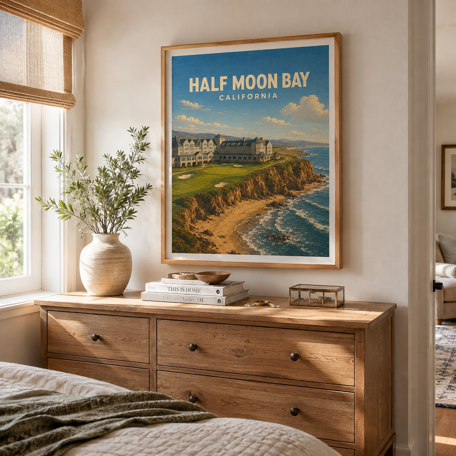 Half Moon Bay Golf Poster – California Coastal Golf Art - Golfer Paradise