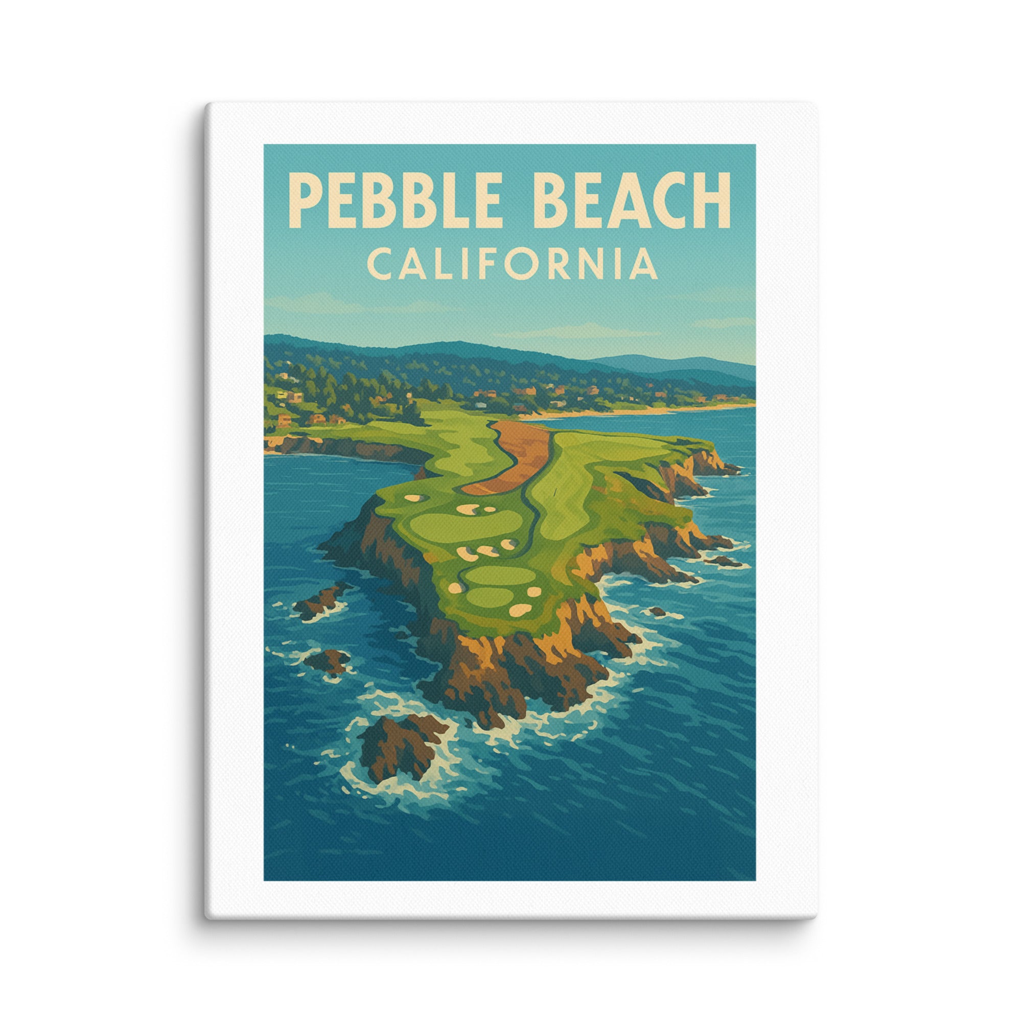 Pebble Beach California II Vintage Golf Course Print – Poster, Canvas, Golf Towel, Laptop Sleeve - Golfer Paradise