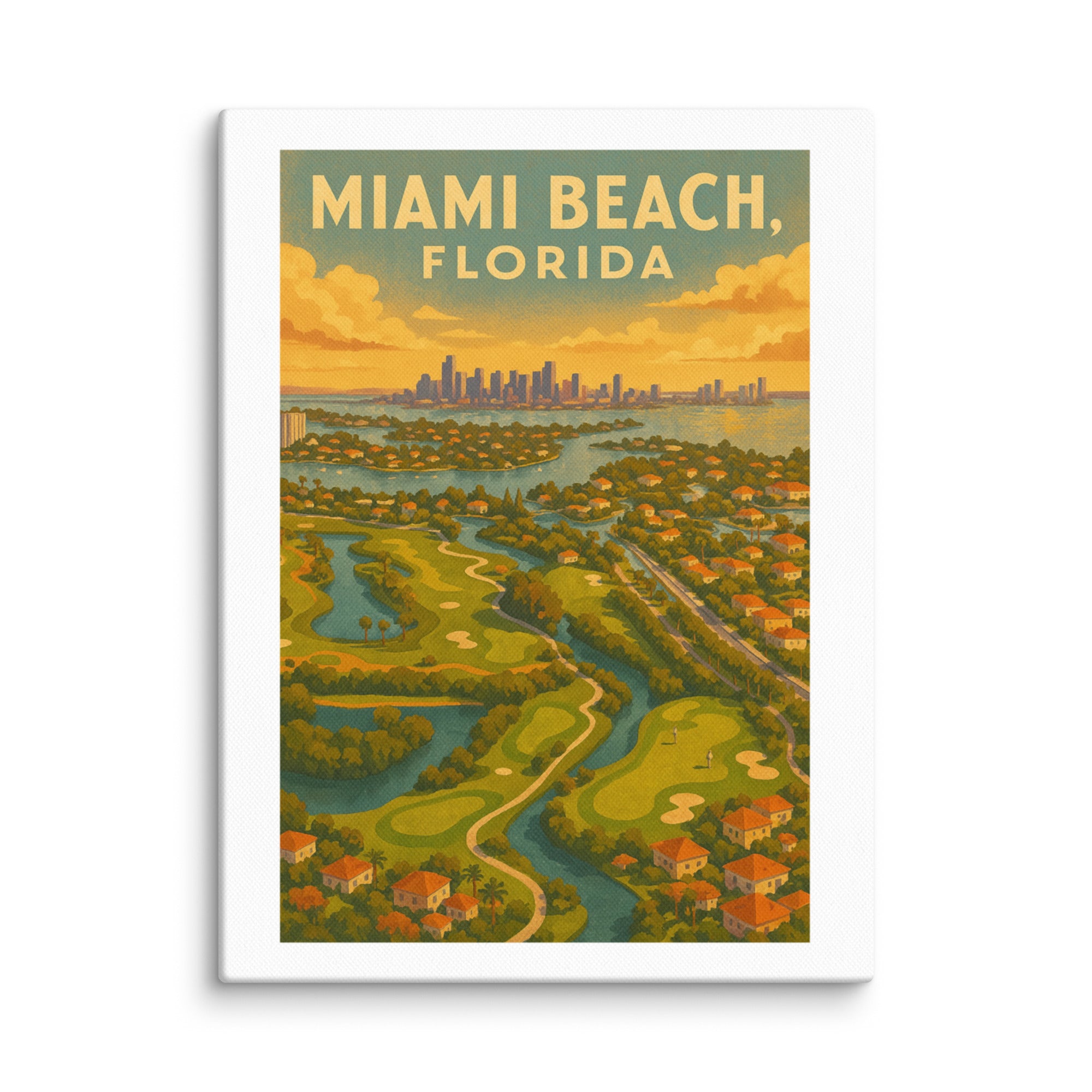 Miami Beach Florida Vintage Golf Course Print – Poster, Canvas, Golf Towel, Laptop Sleeve - Golfer Paradise