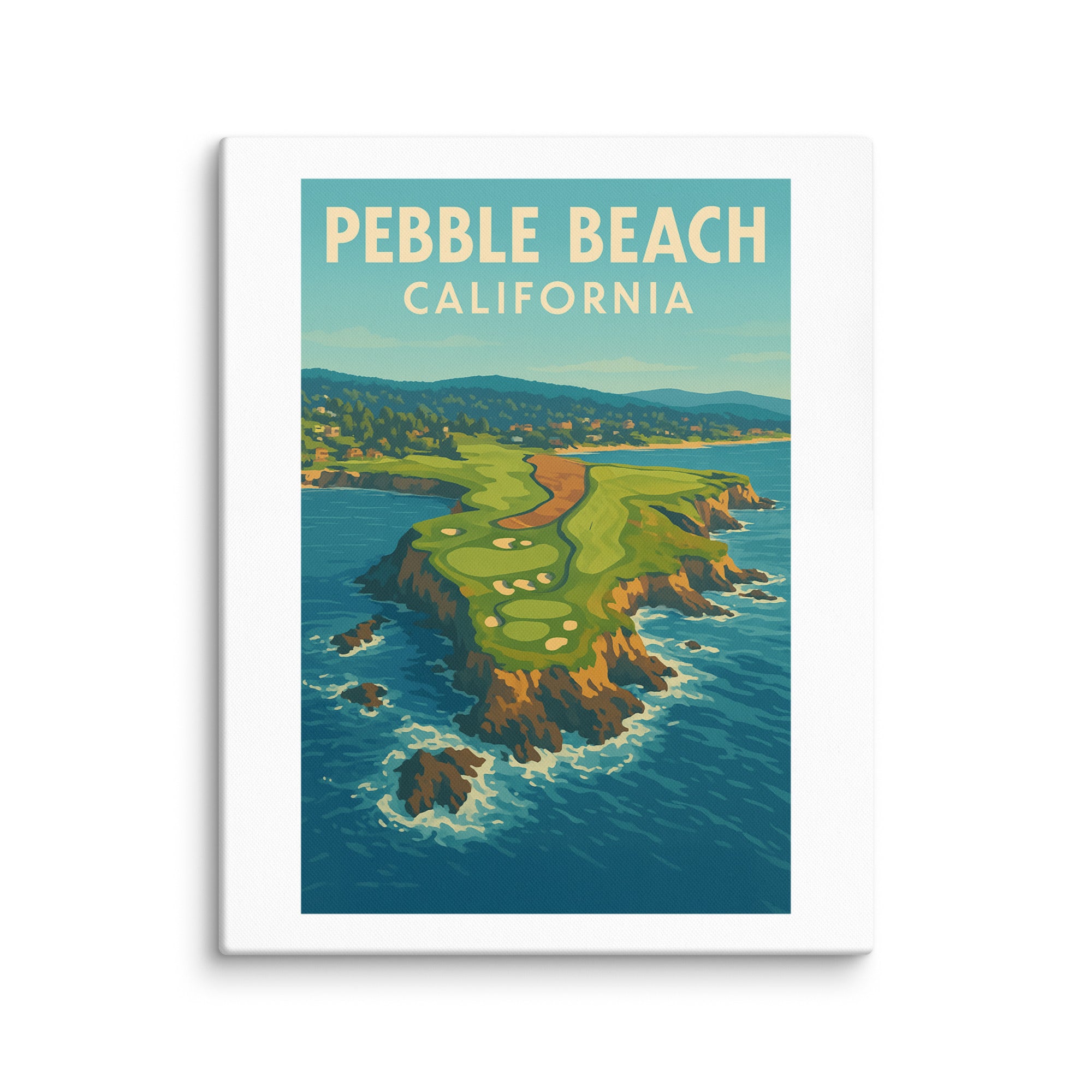 Pebble Beach California II Vintage Golf Course Print – Poster, Canvas, Golf Towel, Laptop Sleeve - Golfer Paradise