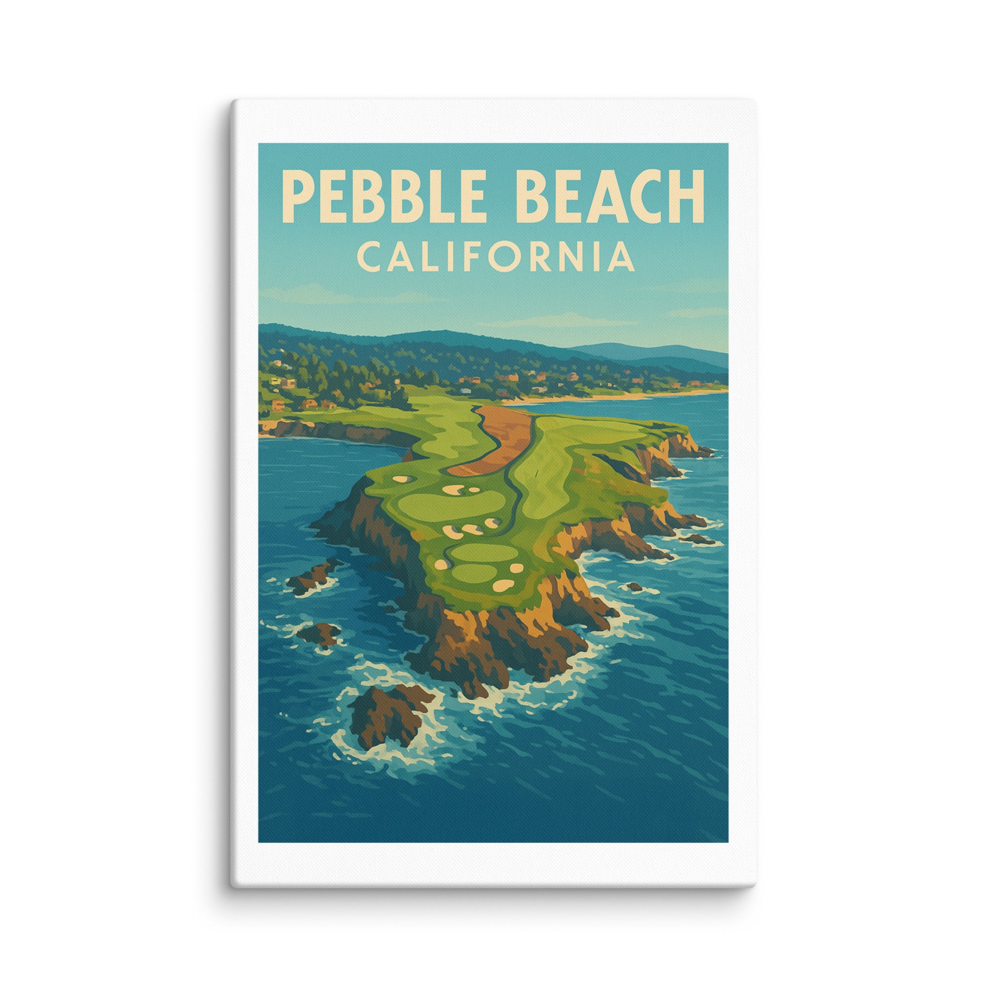 Pebble Beach California II Vintage Golf Course Print – Poster, Canvas, Golf Towel, Laptop Sleeve - Golfer Paradise