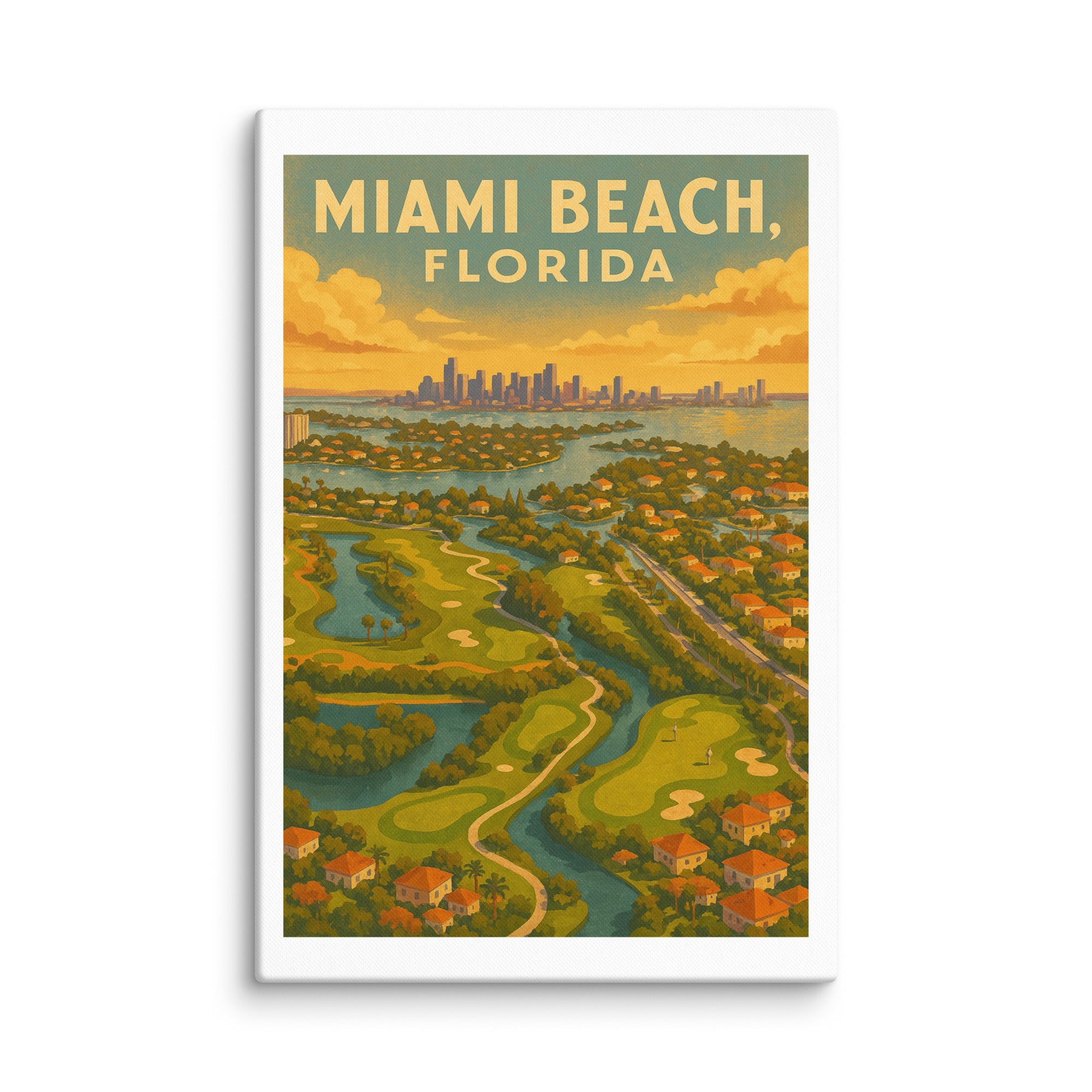 Miami Beach Florida Vintage Golf Course Print – Poster, Canvas, Golf Towel, Laptop Sleeve - Golfer Paradise