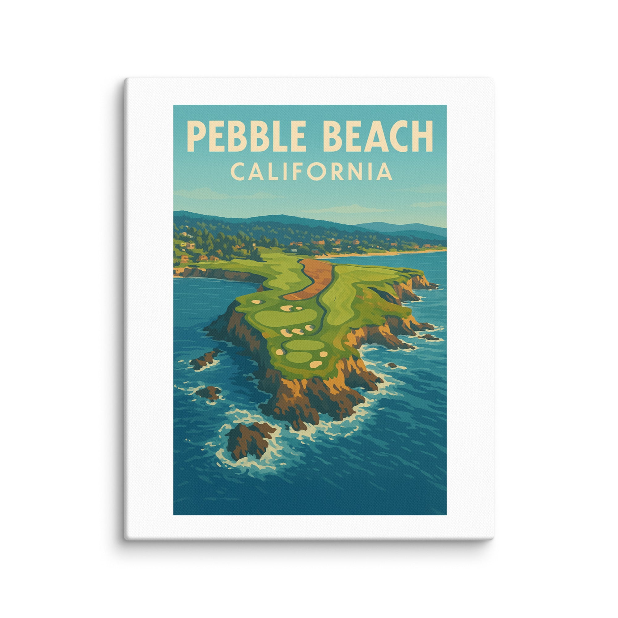 Pebble Beach California II Vintage Golf Course Print – Poster, Canvas, Golf Towel, Laptop Sleeve - Golfer Paradise