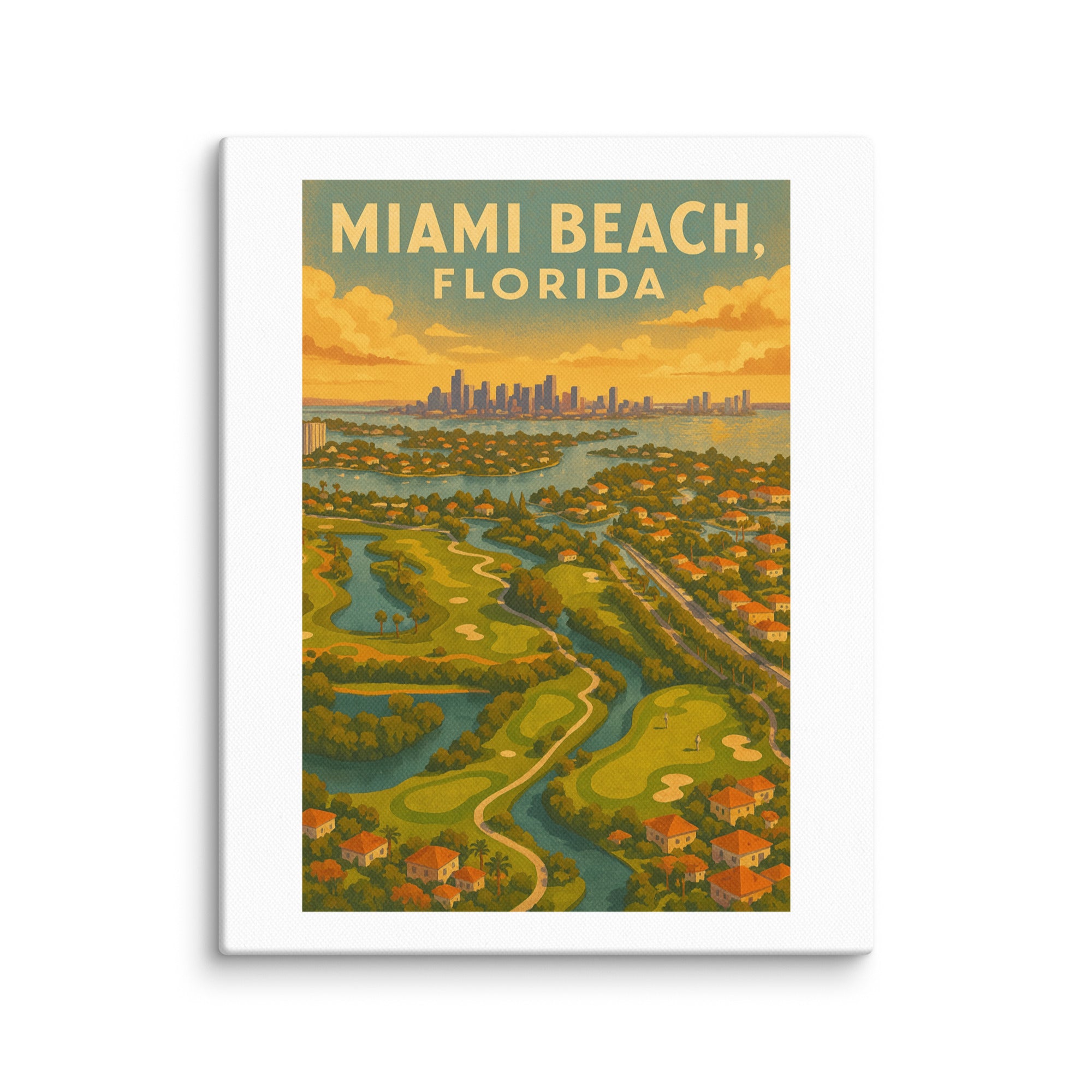 Miami Beach Florida Vintage Golf Course Print – Poster, Canvas, Golf Towel, Laptop Sleeve - Golfer Paradise