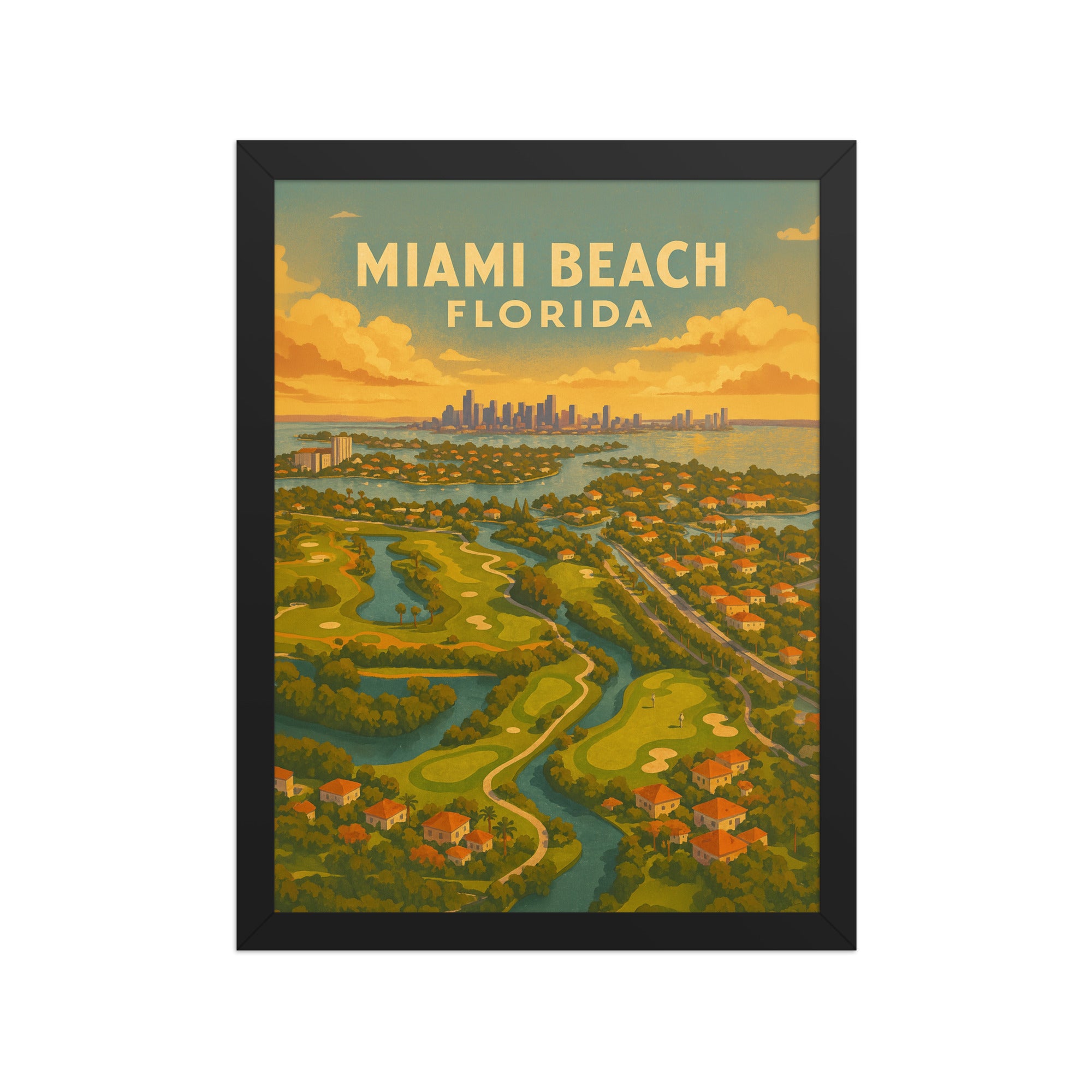 Miami Beach Florida Vintage Golf Course Print – Poster, Canvas, Golf Towel, Laptop Sleeve - Golfer Paradise