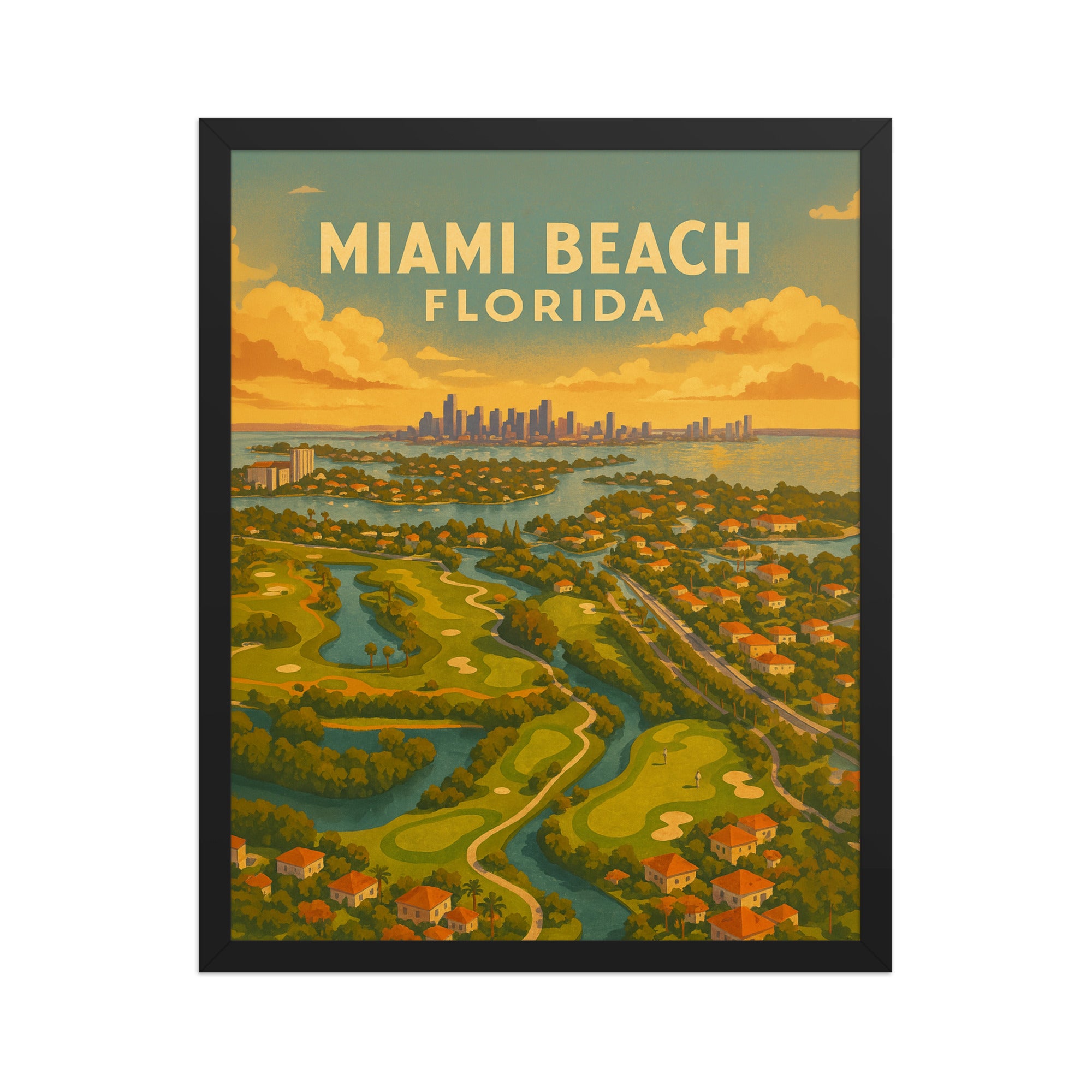 Miami Beach Florida Vintage Golf Course Print – Poster, Canvas, Golf Towel, Laptop Sleeve - Golfer Paradise