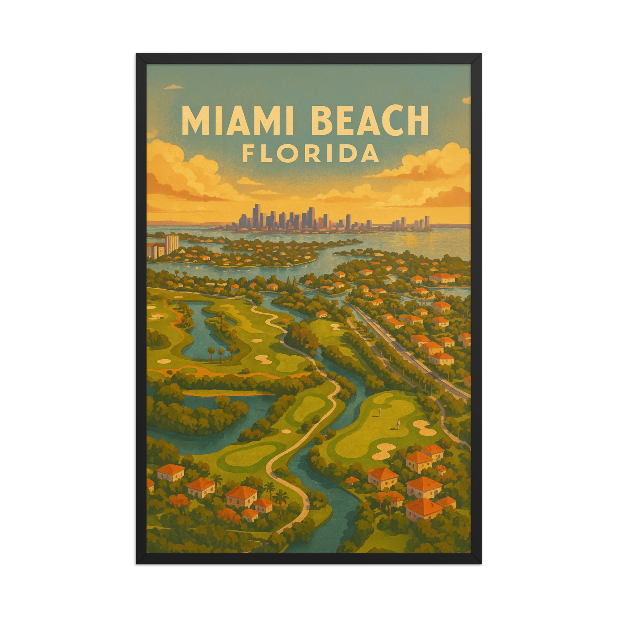 Miami Beach Florida Vintage Golf Course Print – Poster, Canvas, Golf Towel, Laptop Sleeve - Golfer Paradise