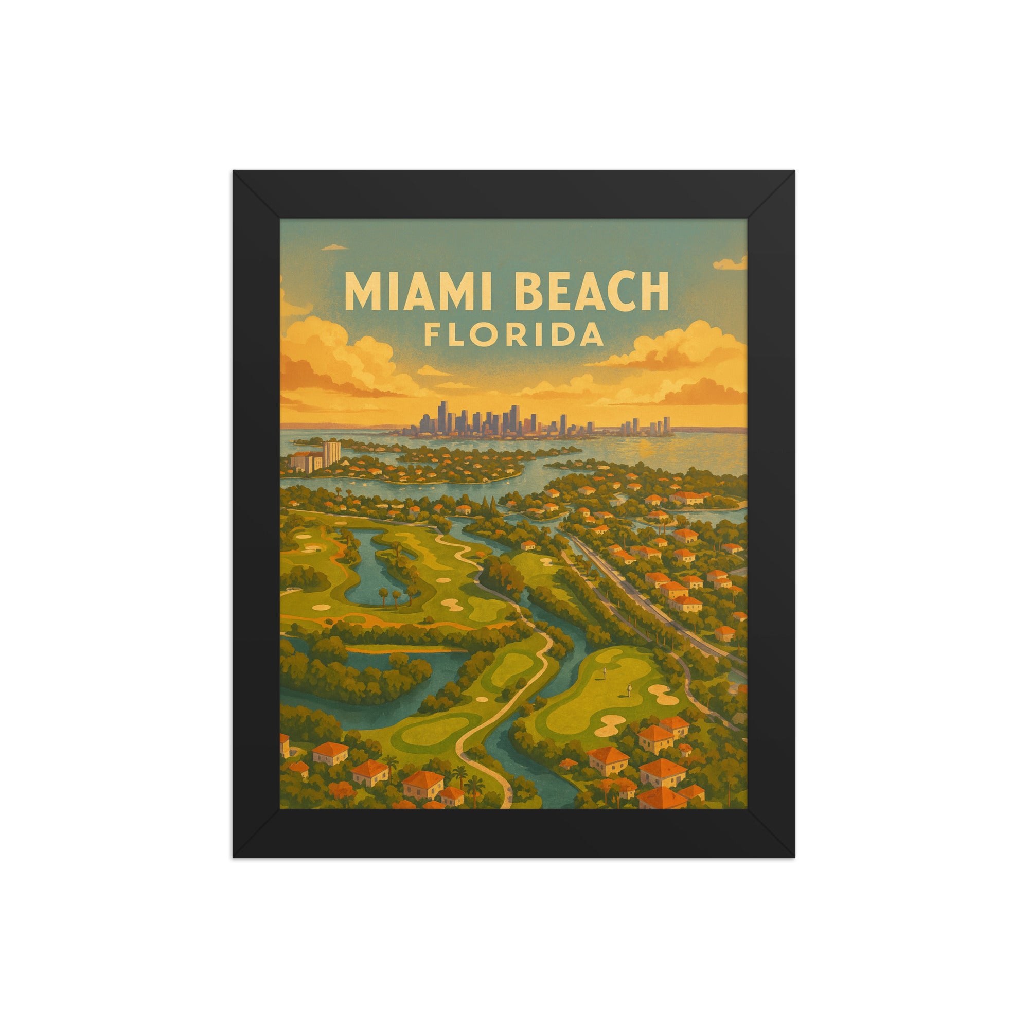 Miami Beach Florida Vintage Golf Course Print – Poster, Canvas, Golf Towel, Laptop Sleeve - Golfer Paradise