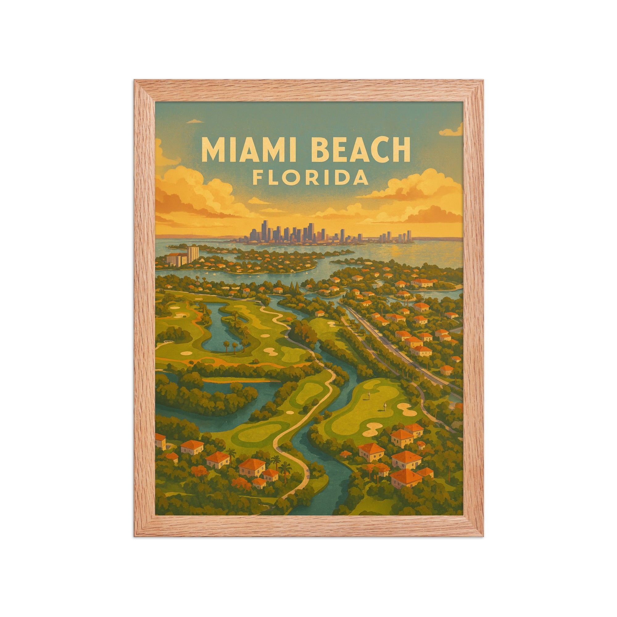 Miami Beach Florida Vintage Golf Course Print – Poster, Canvas, Golf Towel, Laptop Sleeve - Golfer Paradise