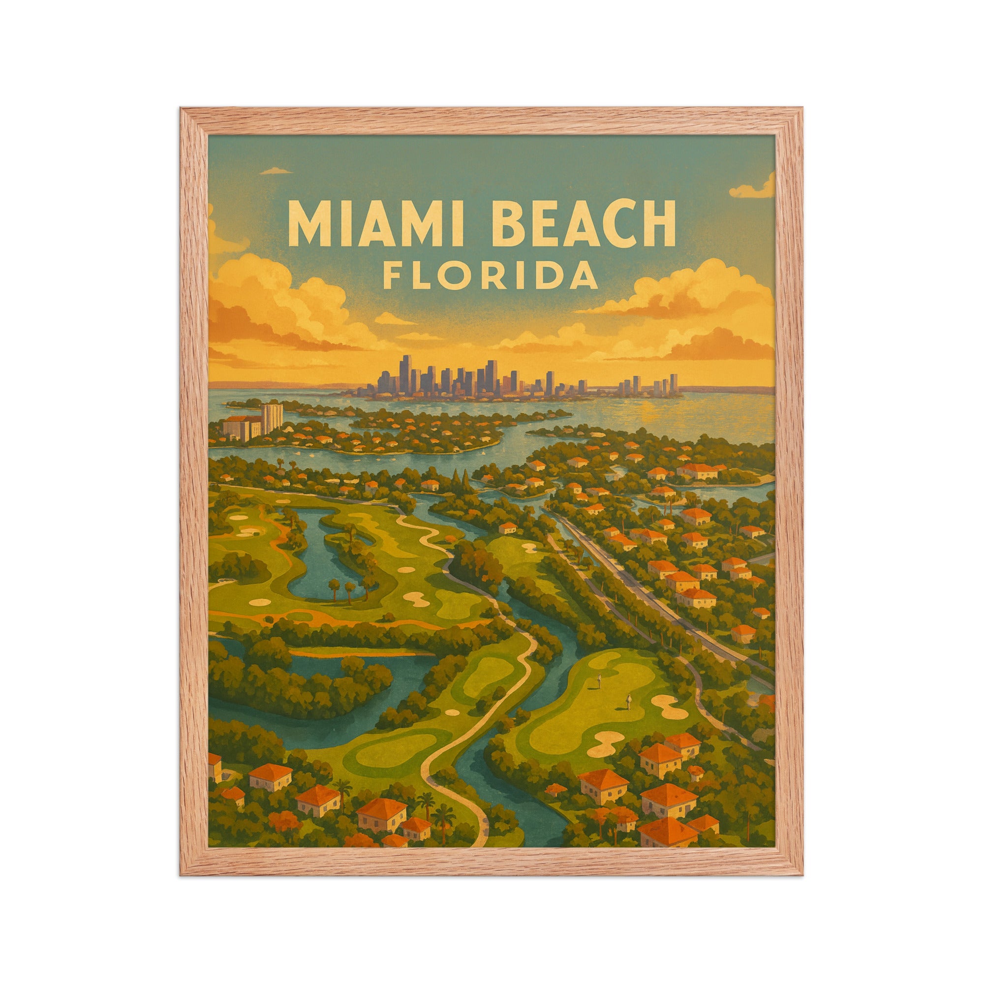Miami Beach Florida Vintage Golf Course Print – Poster, Canvas, Golf Towel, Laptop Sleeve - Golfer Paradise