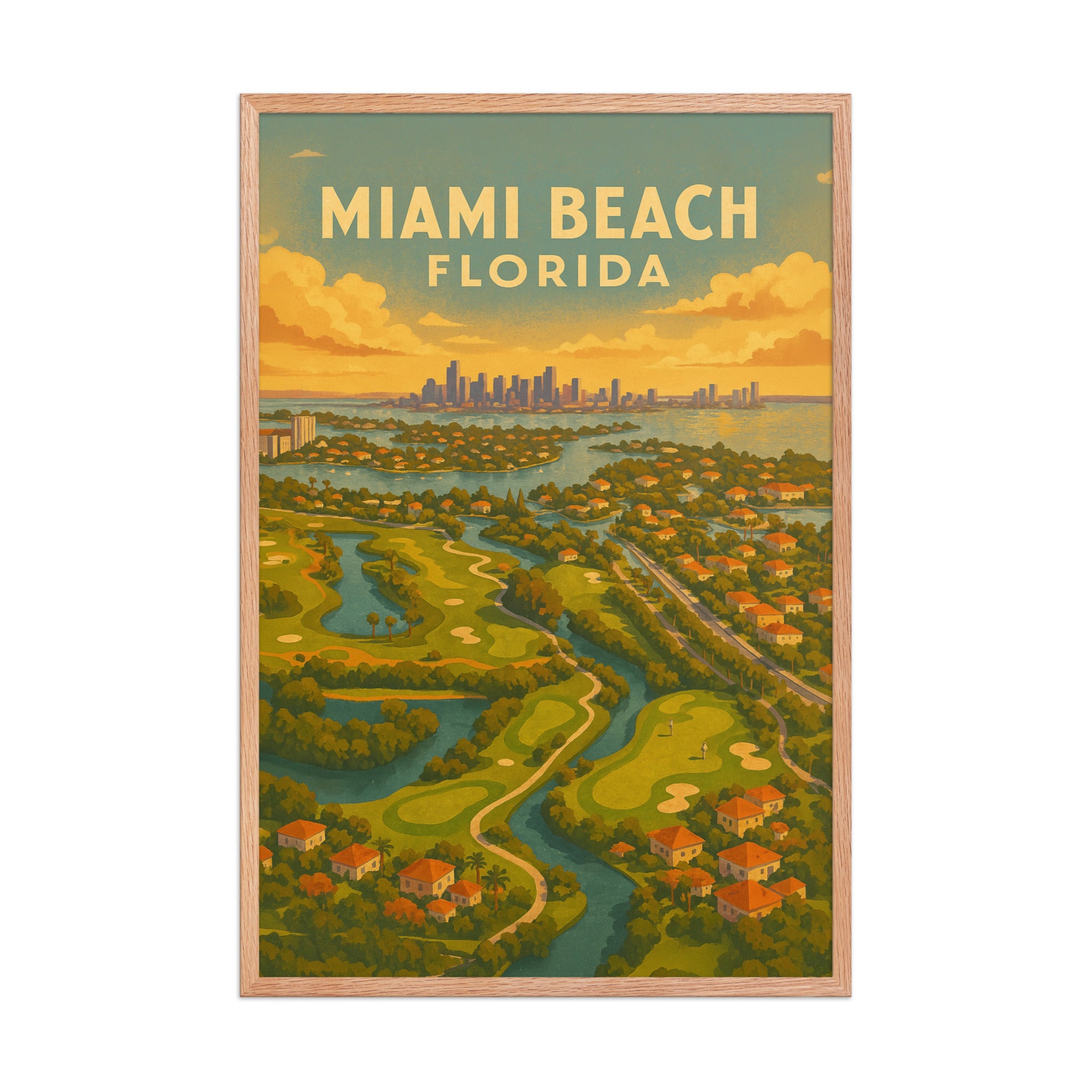 Miami Beach Florida Vintage Golf Course Print – Poster, Canvas, Golf Towel, Laptop Sleeve - Golfer Paradise