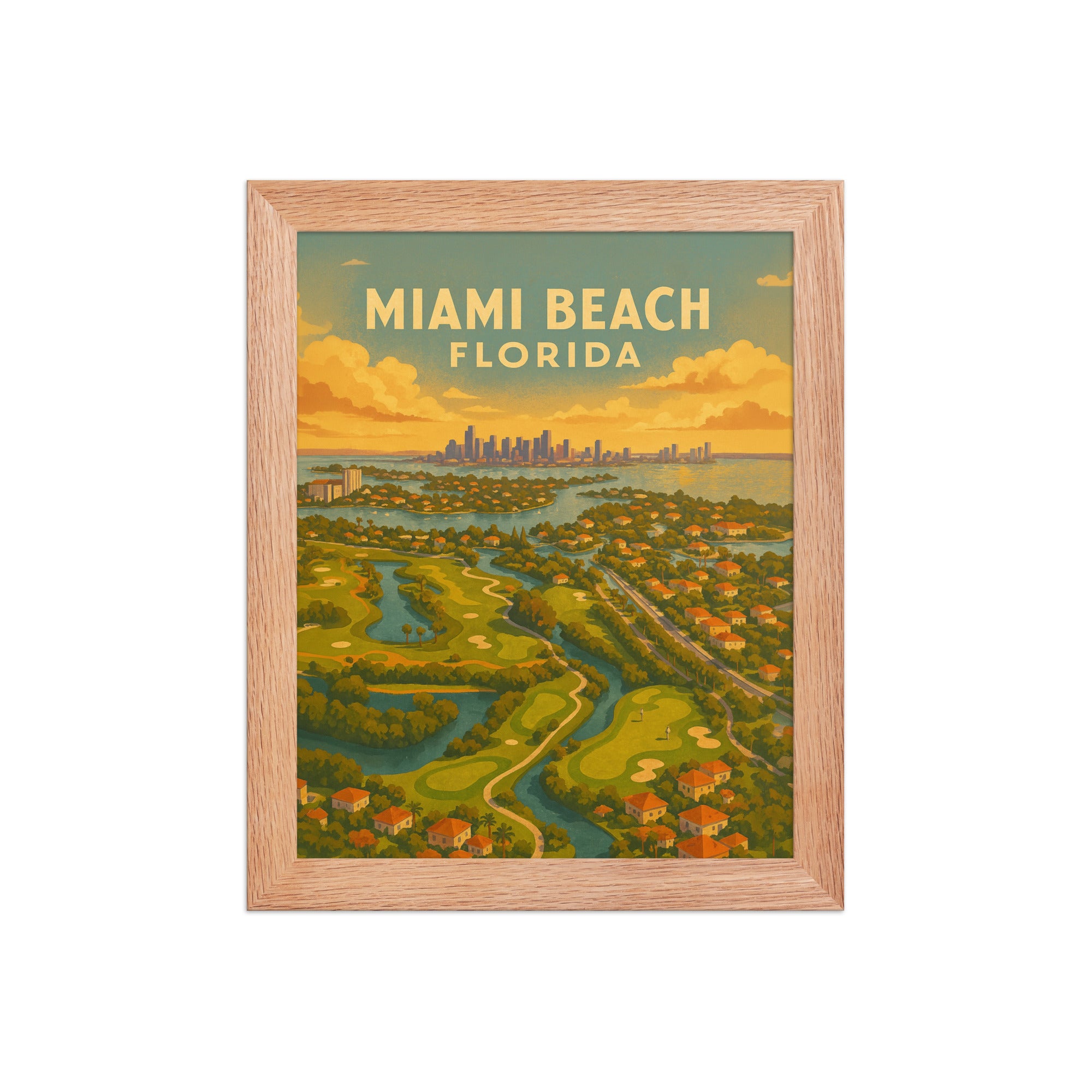 Miami Beach Florida Vintage Golf Course Print – Poster, Canvas, Golf Towel, Laptop Sleeve - Golfer Paradise