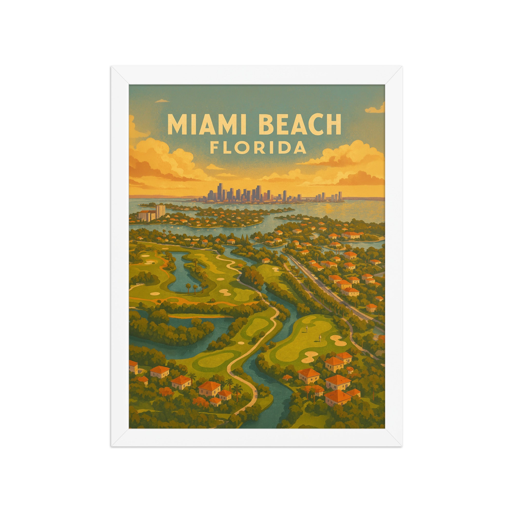 Miami Beach Florida Vintage Golf Course Print – Poster, Canvas, Golf Towel, Laptop Sleeve - Golfer Paradise