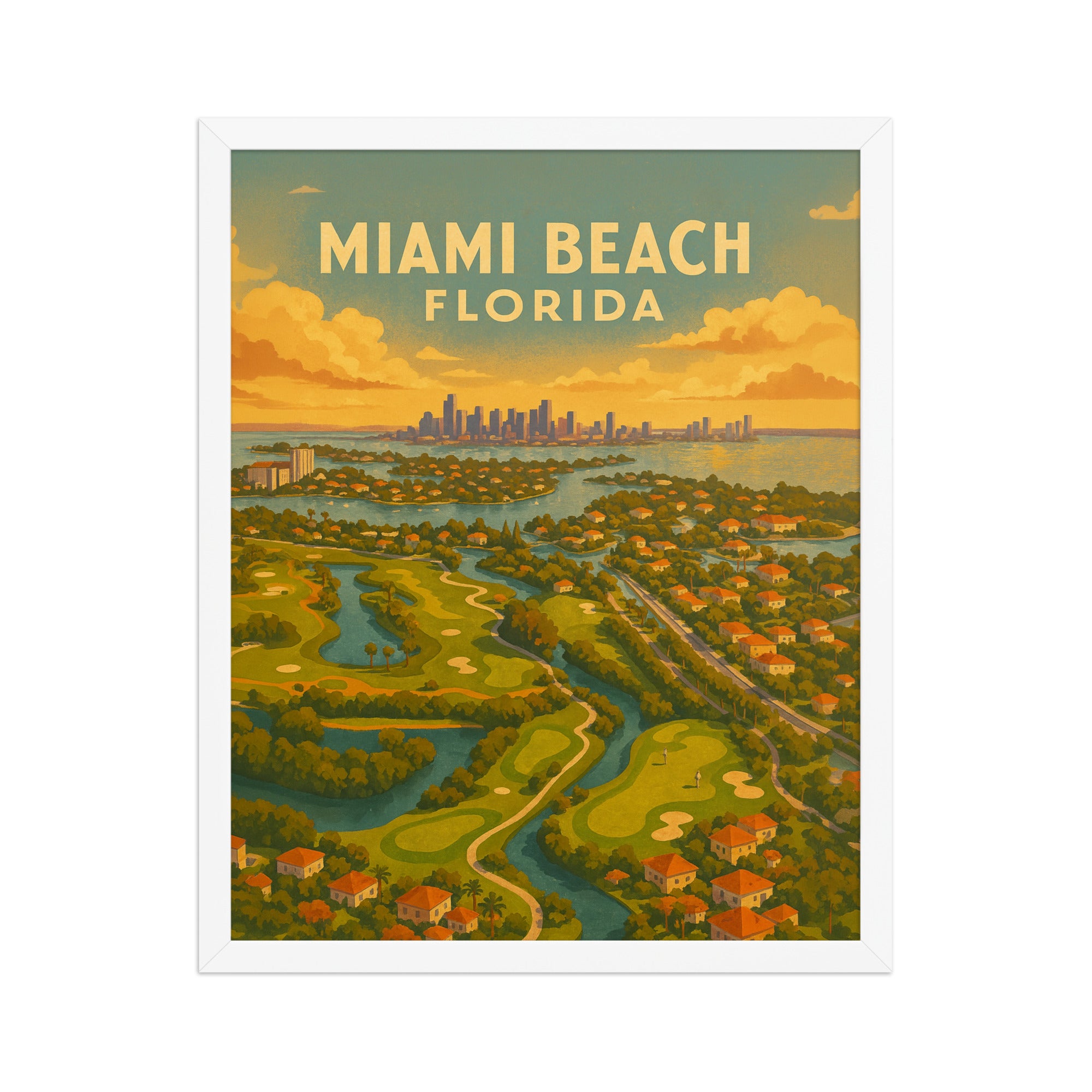 Miami Beach Florida Vintage Golf Course Print – Poster, Canvas, Golf Towel, Laptop Sleeve - Golfer Paradise