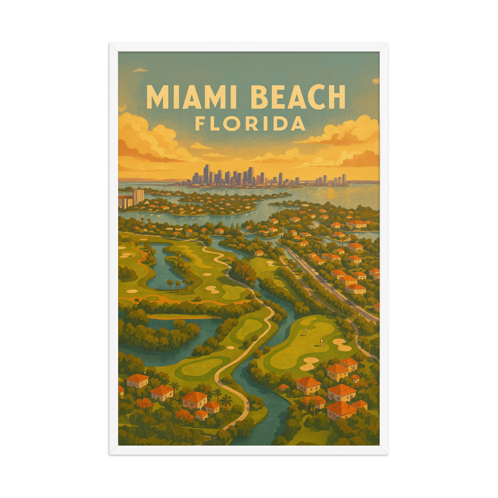 Miami Beach Florida Vintage Golf Course Print – Poster, Canvas, Golf Towel, Laptop Sleeve - Golfer Paradise
