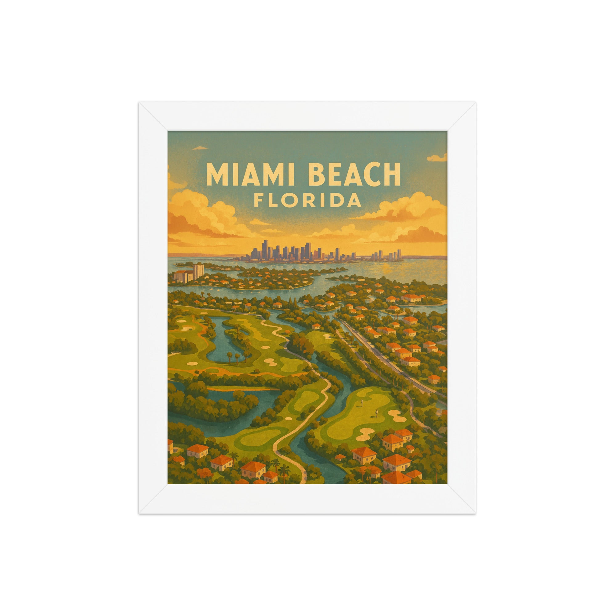 Miami Beach Florida Vintage Golf Course Print – Poster, Canvas, Golf Towel, Laptop Sleeve - Golfer Paradise