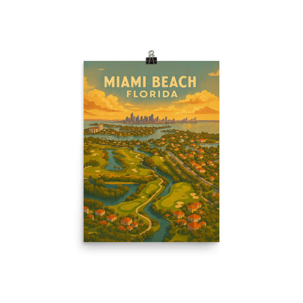 Miami Beach Florida Vintage Golf Course Print – Poster, Canvas, Golf Towel, Laptop Sleeve - Golfer Paradise