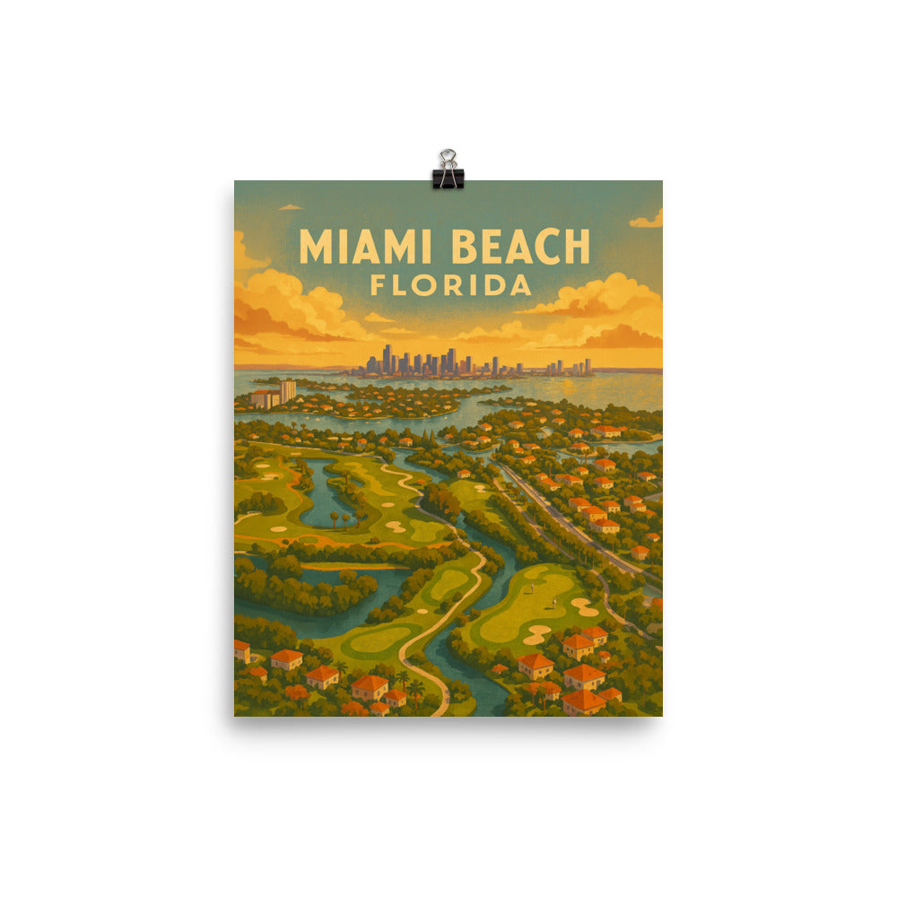 Miami Beach Florida Vintage Golf Course Print – Poster, Canvas, Golf Towel, Laptop Sleeve - Golfer Paradise