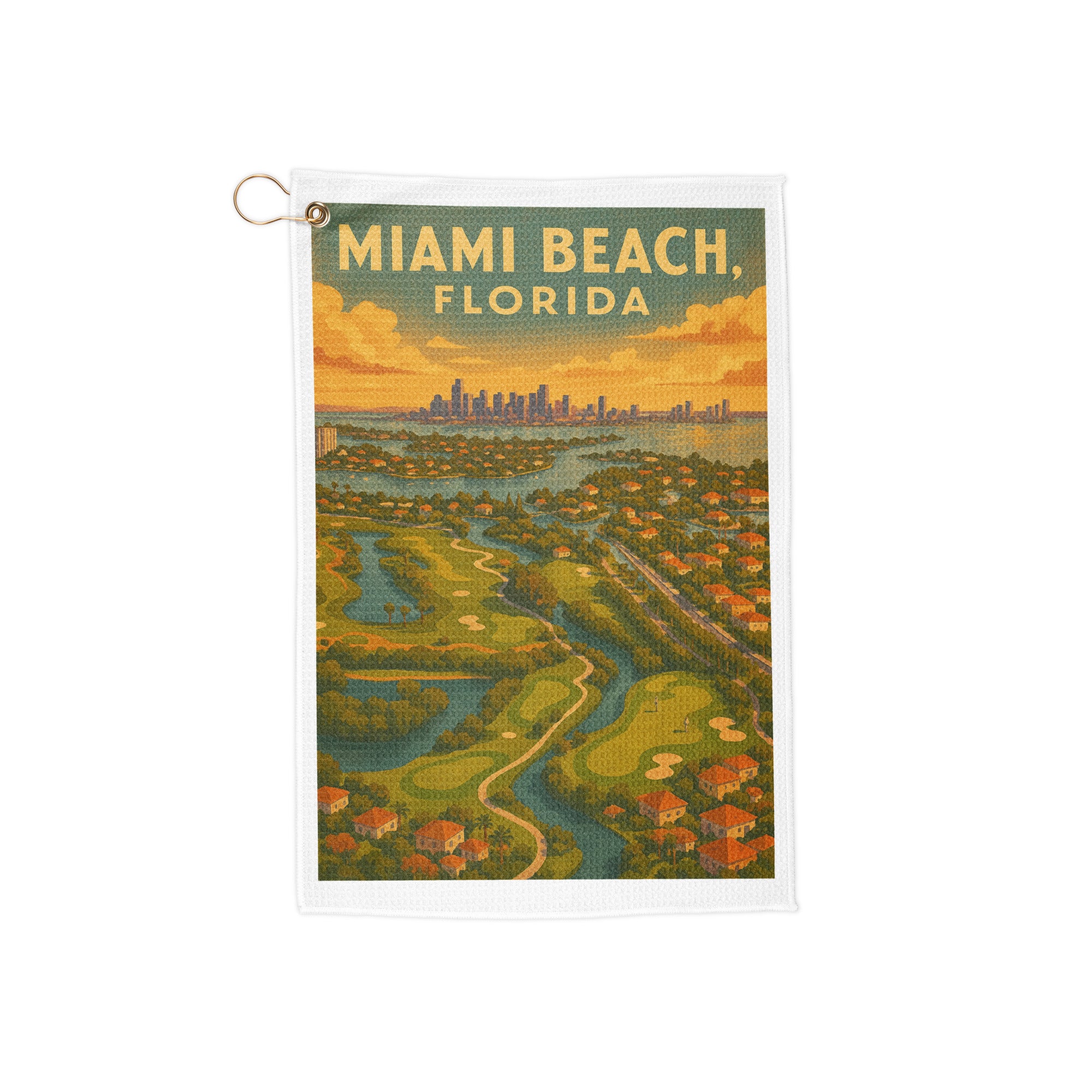 Miami Beach Florida Vintage Golf Course Print – Poster, Canvas, Golf Towel, Laptop Sleeve - Golfer Paradise