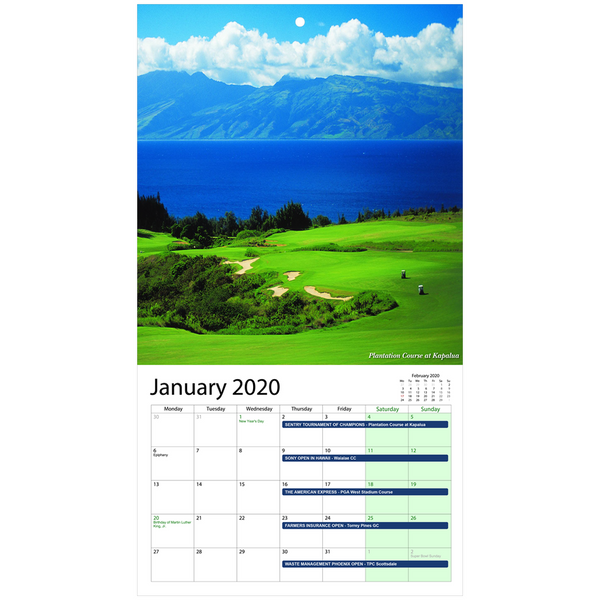 2020 Golf Tournaments Wall Calendar - Golfer Paradise